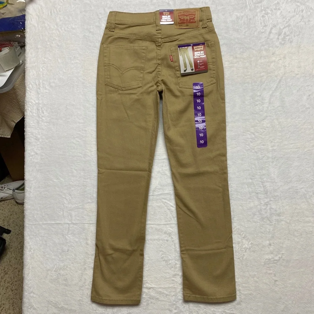 Levis Boys 511 Slim Fit Stretch Twill Pants‎ Khaki Green Adjustable Waist 10 NWT